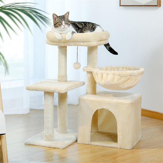 Arbre à Chat Compact | Griffoir Sisal, Niche & Hamac - Mondechat
