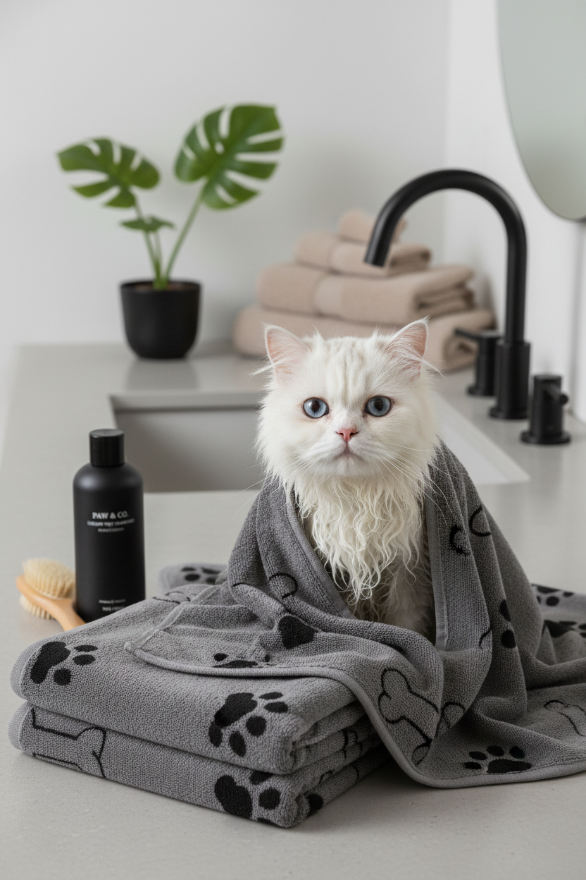 Serviette Chat Microfibre | Séchage Rapide & Ultra-Absorbante