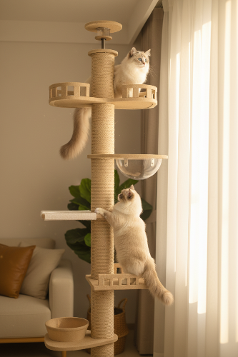 ArbreCiel | Tour à Chat Sol-Plafond Ajustable 250-270cm | Multi-Niveaux & Grattoir Sisal