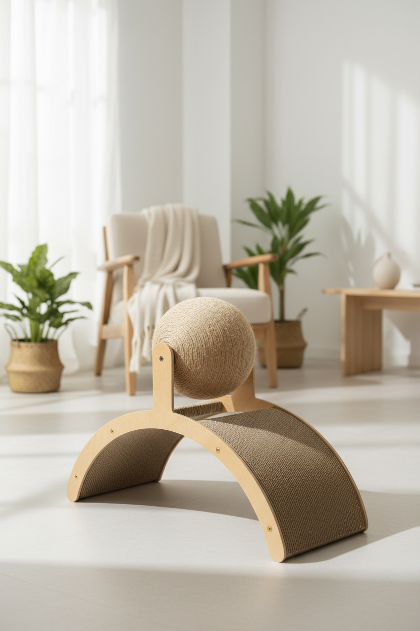 Balle Grattoir 2-en-1 Chat - Bois Naturel & Sisal - Mondechat