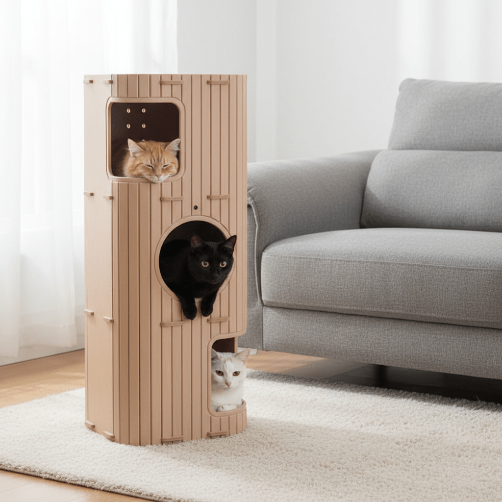 Niche Chat | Tour Modulaire 2 ou 3 Couchages Vert & Brun Design - Mondechat