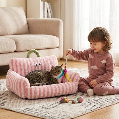 Panier Chat | Canapé Côtelé Yeux Brodés & Ultra-Douillet - Mondechat