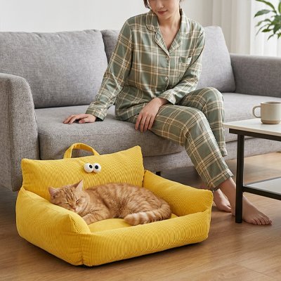 Panier Chat | Canapé Miniature Côtelé & Ultra-Douillet - Mondechat