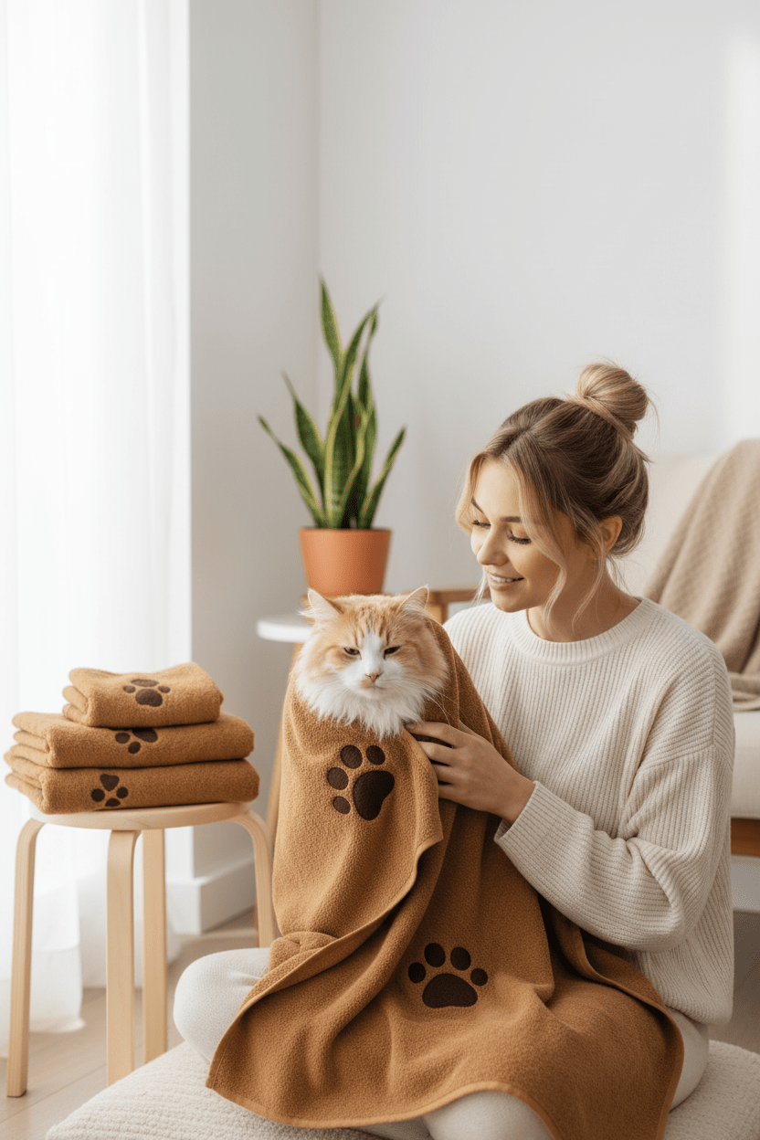 Serviette Microfibre Chat & Chien | SoftDry - Séchage Rapide & Ultra-Absorbante - Mondechat