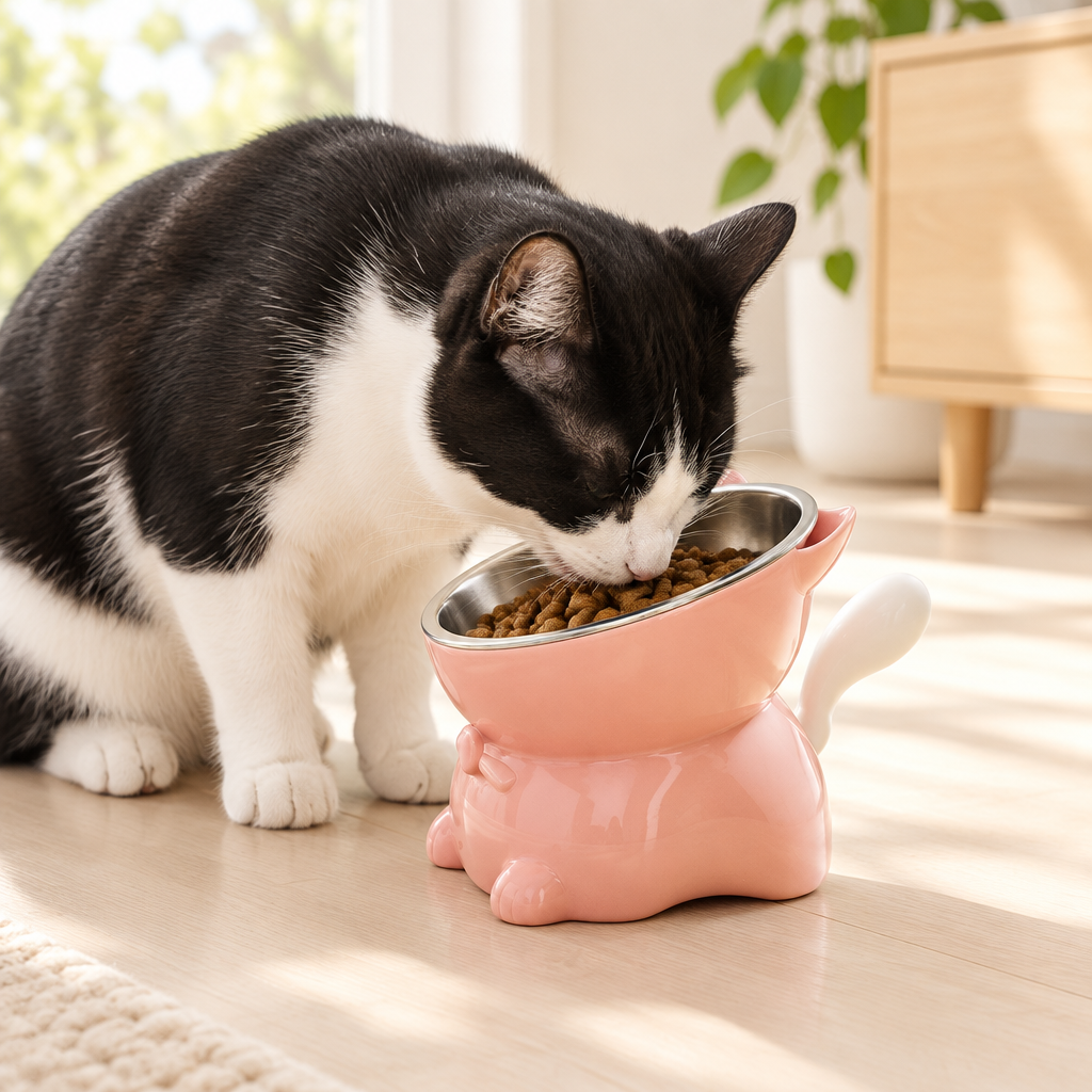 Gamelle surélevée pour chat en acier inoxydable | Inclinée