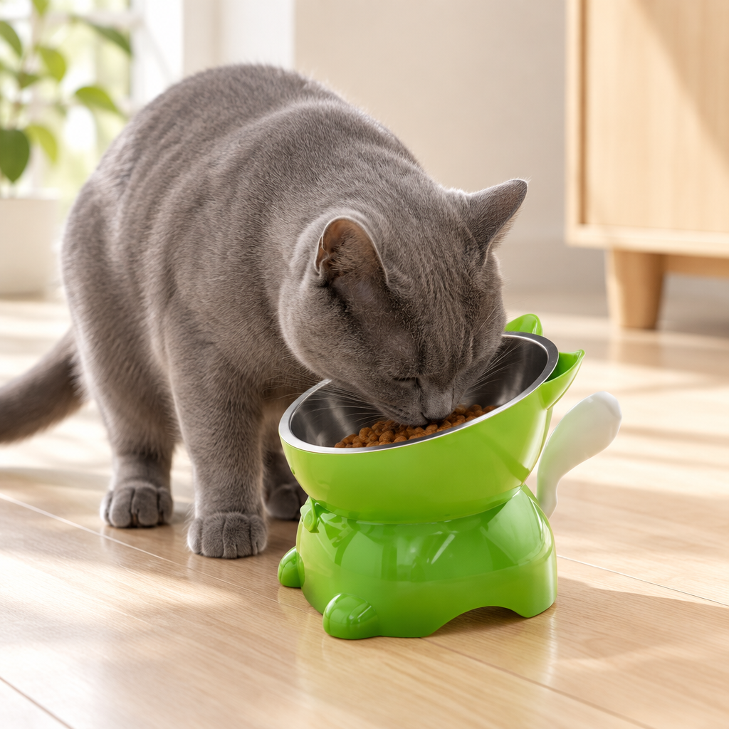 Gamelle surélevée pour chat en acier inoxydable | Inclinée