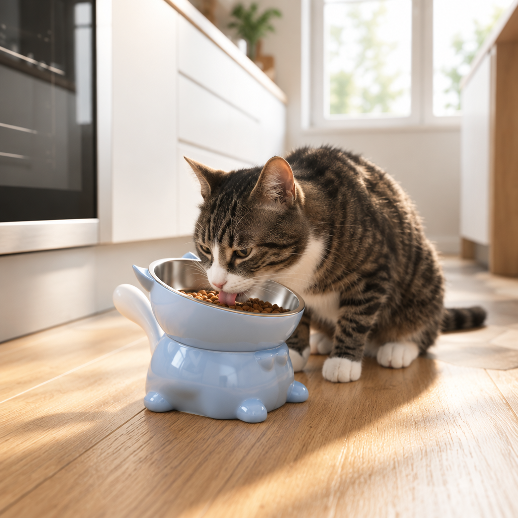 Gamelle surélevée pour chat en acier inoxydable | Inclinée
