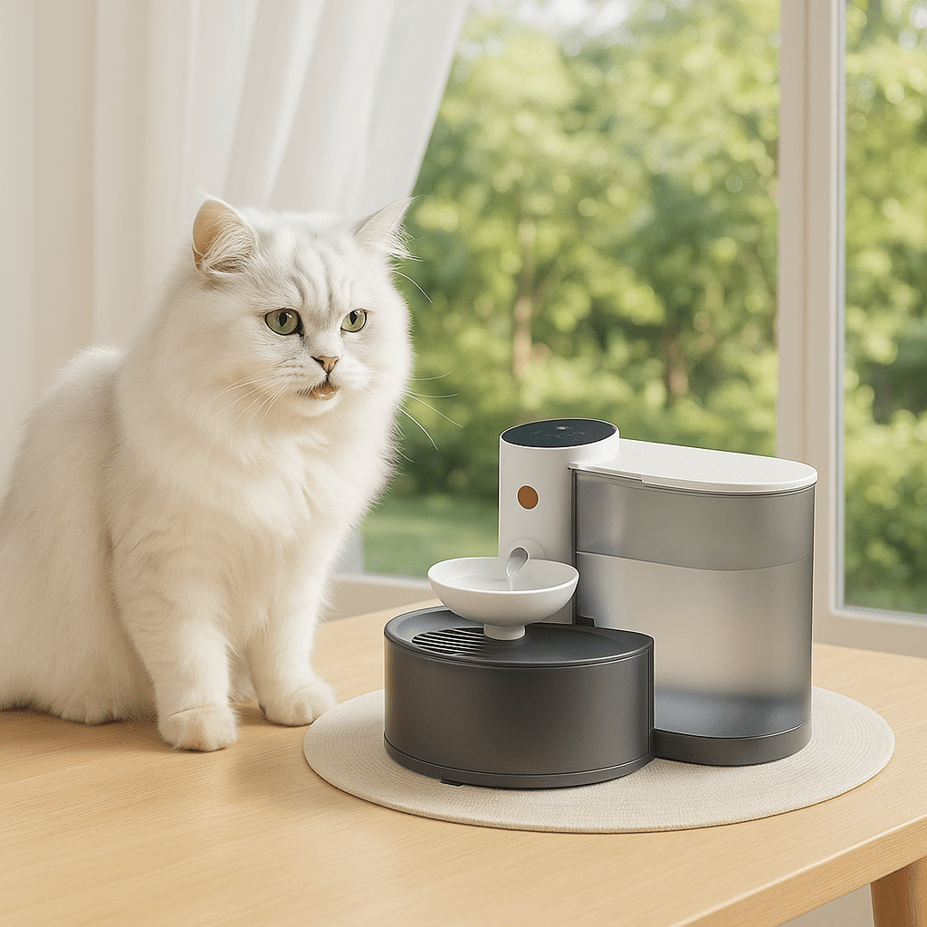 Fontaine a eau chat | HydroVital et un chat blanc
