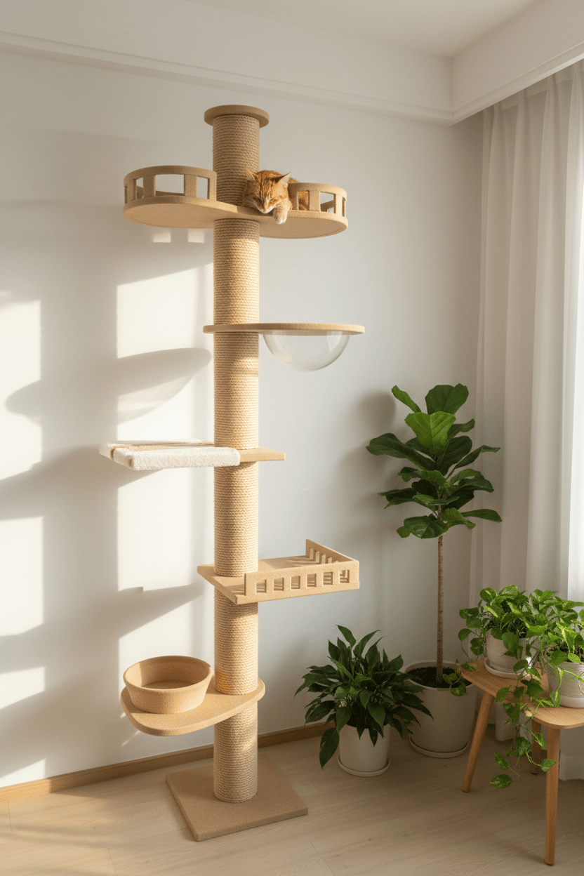 ArbreCiel | Tour à Chat Sol-Plafond Ajustable 250-270cm | Multi-Niveaux & Grattoir Sisal - Mondechat