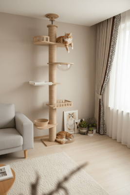 ArbreCiel | Tour à Chat Sol-Plafond Ajustable 250-270cm | Multi-Niveaux & Grattoir Sisal - Mondechat