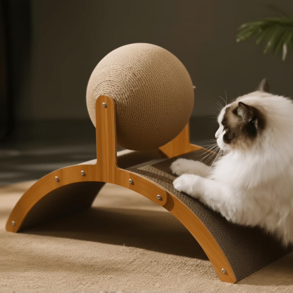 Balle Grattoir 2-en-1 Chat - Bois Naturel & Sisal - Mondechat