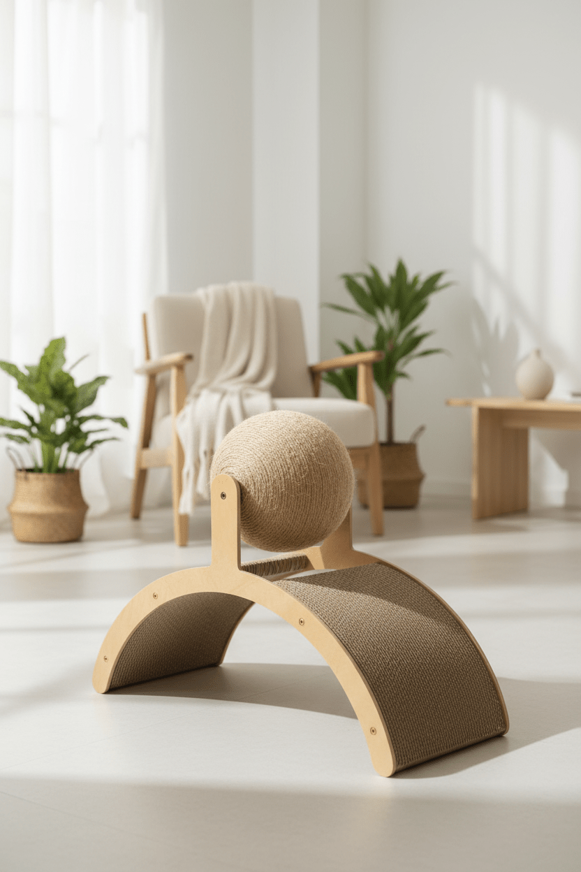 Balle Grattoir 2-en-1 Chat - Bois Naturel & Sisal - Mondechat
