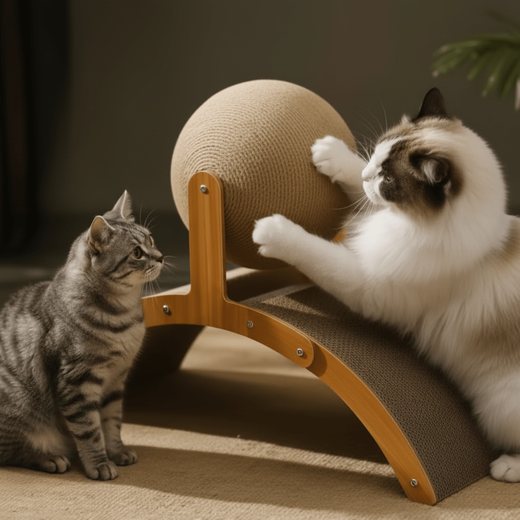 Balle Grattoir 2-en-1 Chat - Bois Naturel & Sisal - Mondechat