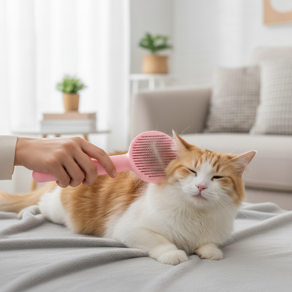 Brosse rose utilisée sur un chat