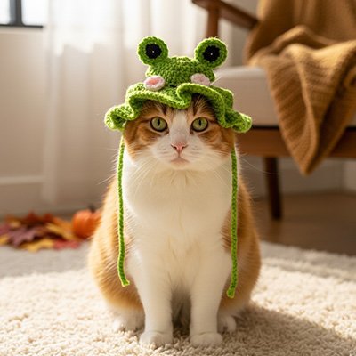 Chapeau Chat | Bonnet Crochet Grenouille Fleur Fraise 4 Coloris - Mondechat