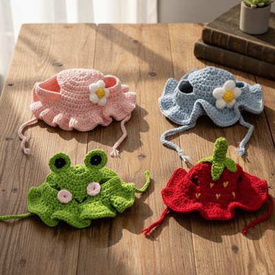 Chapeau Chat | Bonnet Crochet Grenouille Fleur Fraise 4 Coloris - Mondechat