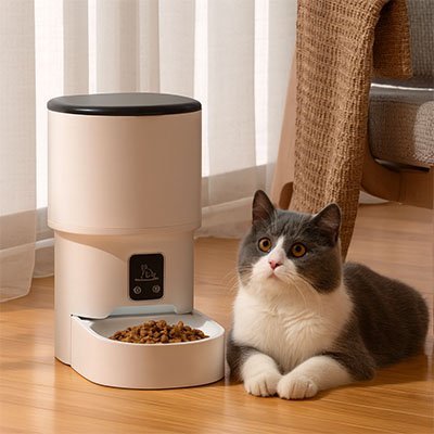 Distributeur de croquettes chat | Blanc Automatique - Mondechat