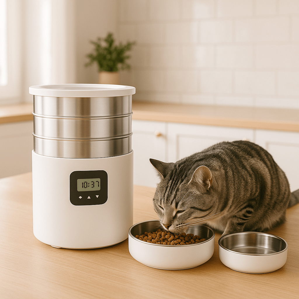 Distributeur de croquettes pour chat bouton WiFi mangeoire - Cat food dispenser with WiFi button and feeder - Mondechat