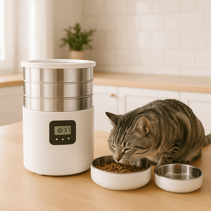 Distributeur de croquettes pour chat bouton WiFi mangeoire - Cat food dispenser with WiFi button and feeder - Mondechat