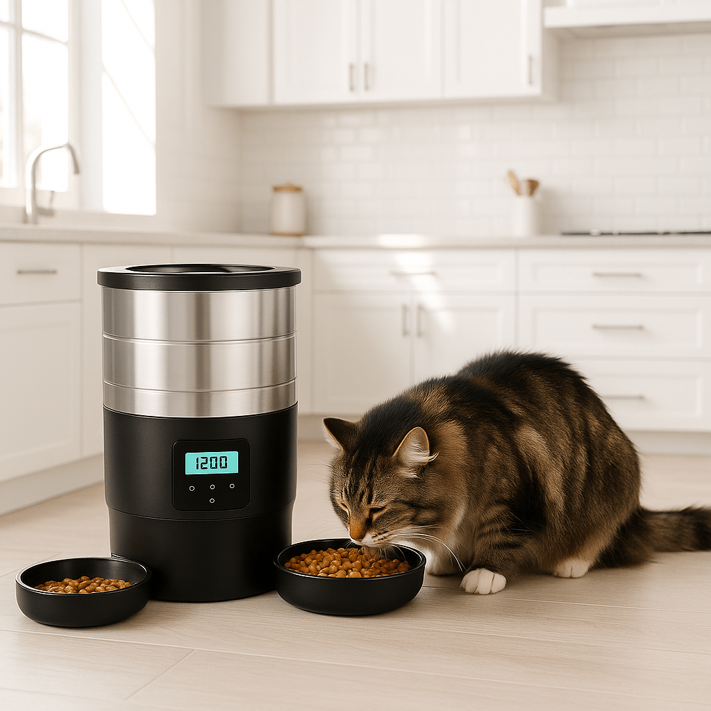 Distributeur de croquettes pour chat bouton WiFi mangeoire - Cat food dispenser with WiFi button and feeder - Mondechat