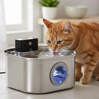 Fontaine a eau Chat | Filtration Continue Argent - Mondechat
