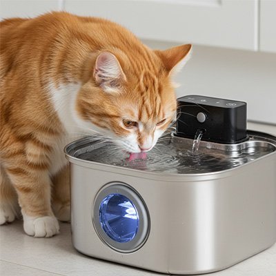 Fontaine a eau Chat | Filtration Continue Argent - Mondechat