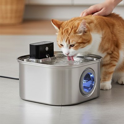 Fontaine a eau Chat | Filtration Continue Argent - Mondechat