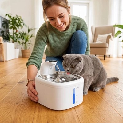 Fontaine a eau Chat | Silencieuse Filtrante Blanche + 4 filtres - Mondechat