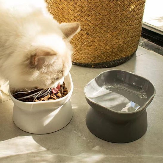 Gamelle Chat | PP Réversible Surélevée Minimaliste Blanc & Gris - Mondechat