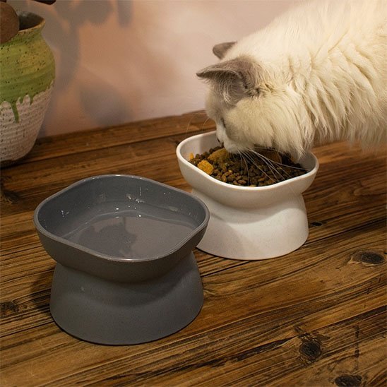 Gamelle Chat | PP Réversible Surélevée Minimaliste Blanc & Gris - Mondechat