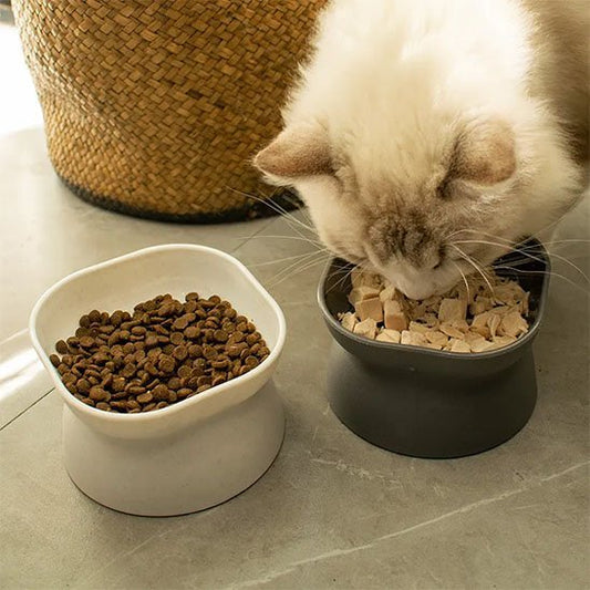 Gamelle Chat | PP Réversible Surélevée Minimaliste Blanc & Gris - Mondechat