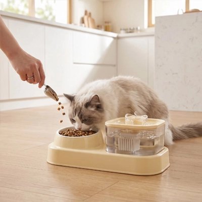 Gamelle pour Chat | Station 2-en-1 Eau & Croquettes - Mondechat