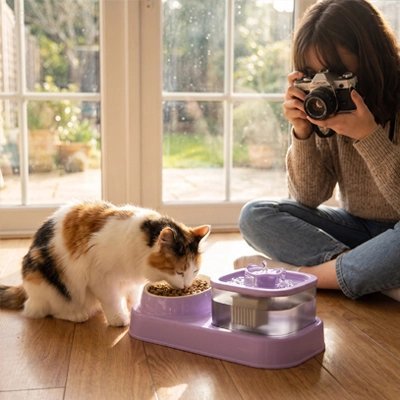 Gamelle pour Chat | Station 2-en-1 Eau & Croquettes - Mondechat
