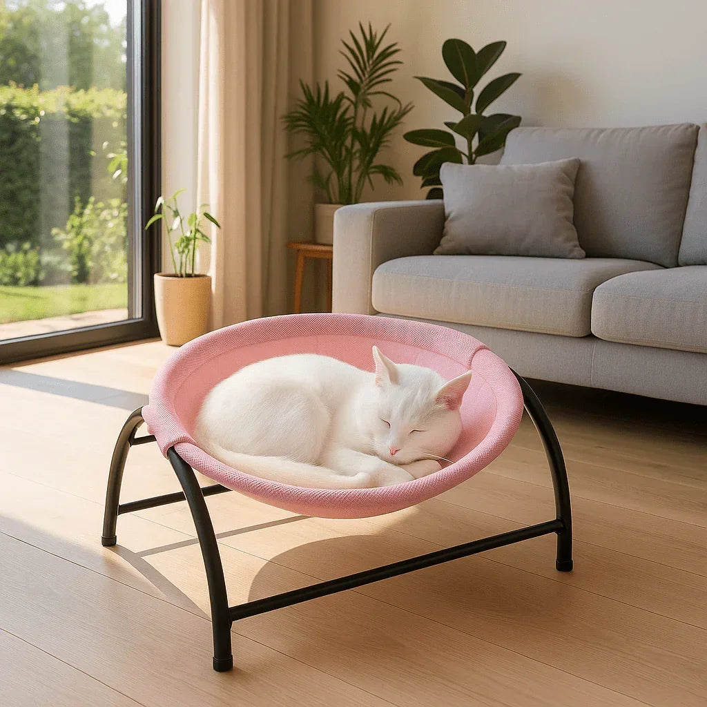 Hamac chat blanc suspendu | Coin sieste confortable - Mondechat