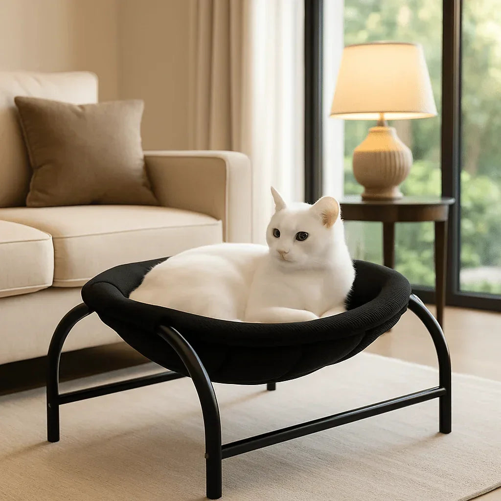 Hamac chat blanc suspendu | Coin sieste confortable - Mondechat