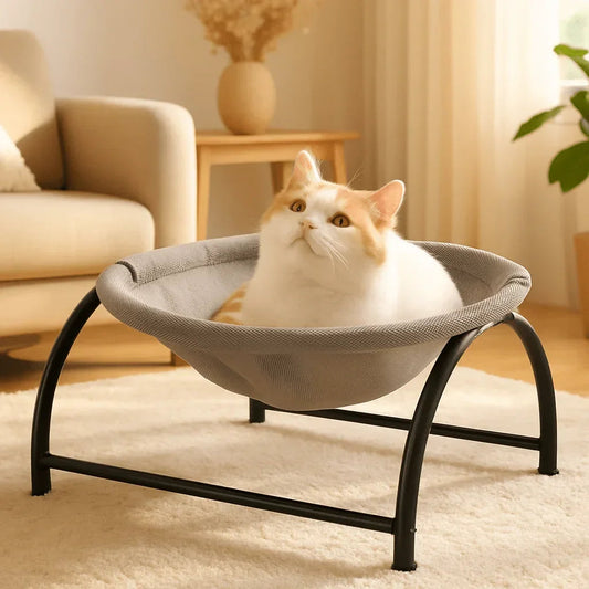 Hamac chat blanc suspendu | Coin sieste confortable - Mondechat