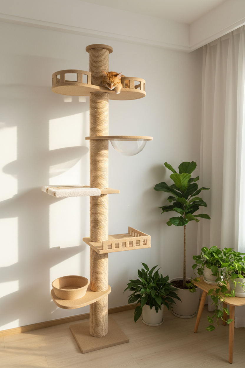 ArbreCiel | Tour à Chat Sol-Plafond Ajustable 250-270cm | Multi-Niveaux & Grattoir Sisal