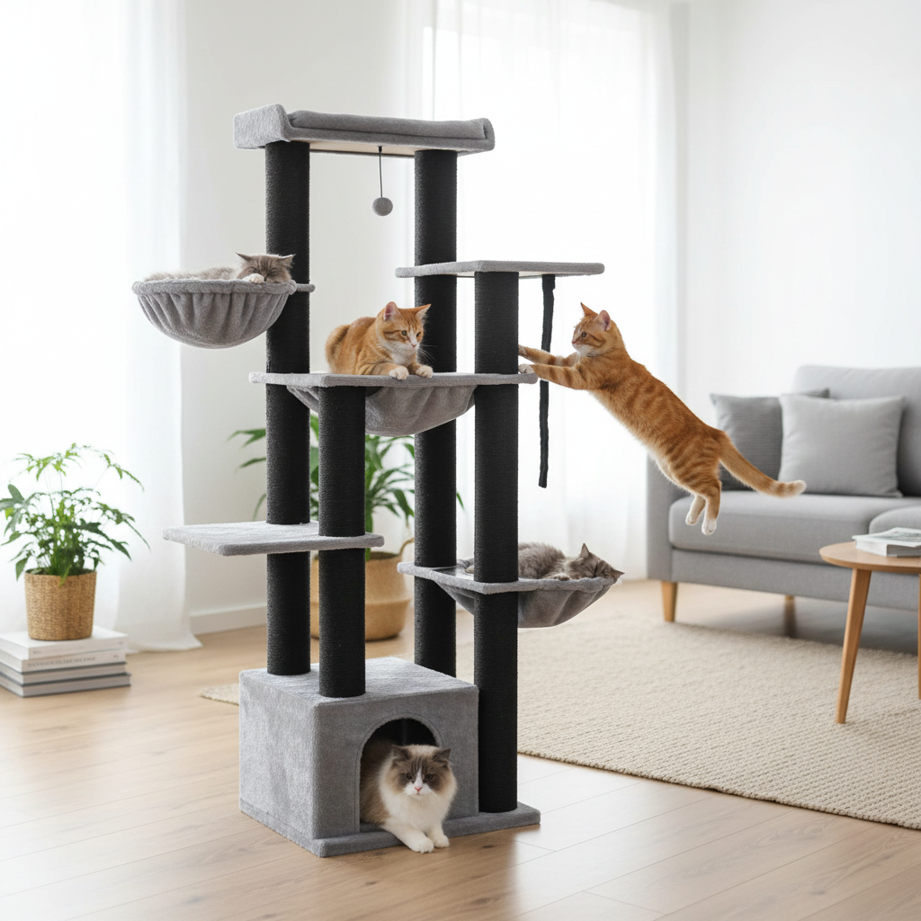 MegaTower | Arbre à Chat Géant Premium 169cm Noir - Mondechat