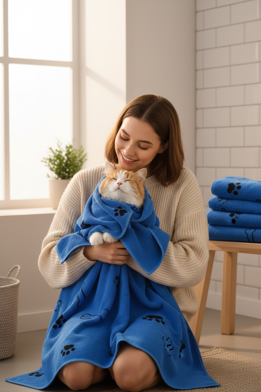 Serviette Chat Microfibre | Séchage Rapide & Ultra-Absorbante
