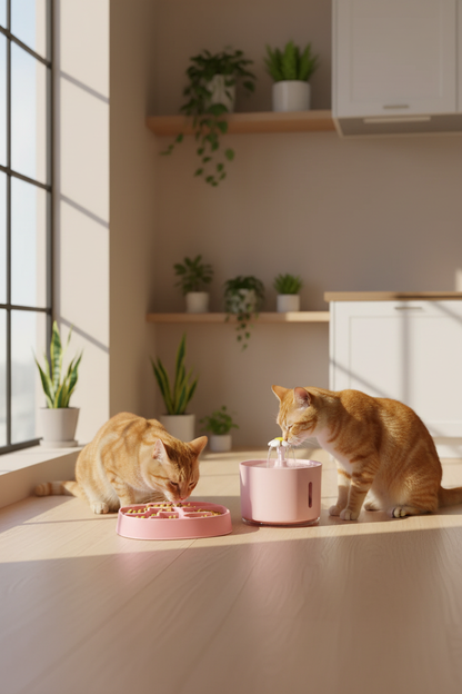 Kit Digestion & Hydratation | Gamelle Anti-Glouton + Fontaine LED Rose - Résolutions 2026