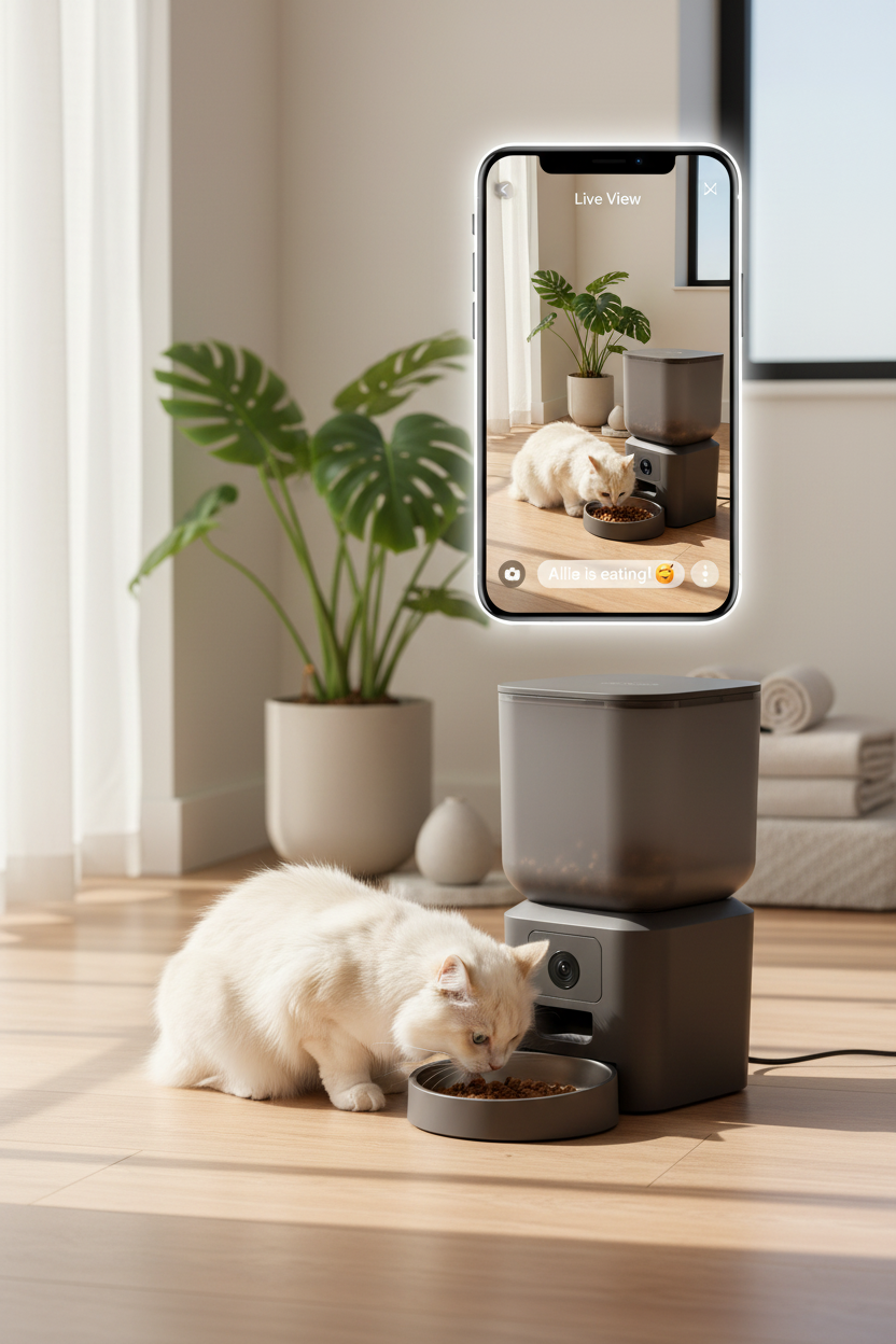 Distributeur Automatique Chat avec Caméra 1080P | WiFi Intelligent & Audio Bidirectionnel