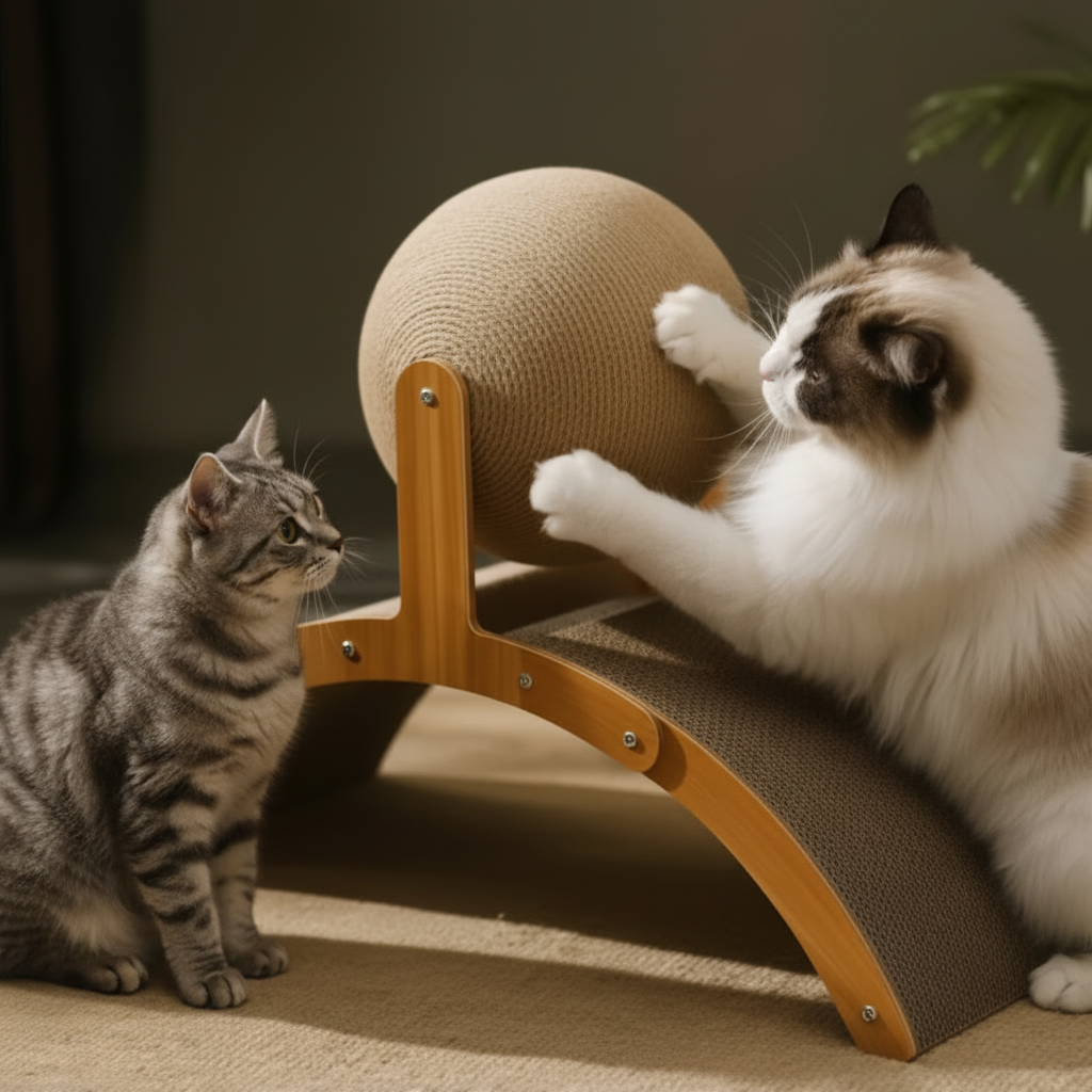 Balle Grattoir 2-en-1 Chat - Bois Naturel & Sisal - Mondechat