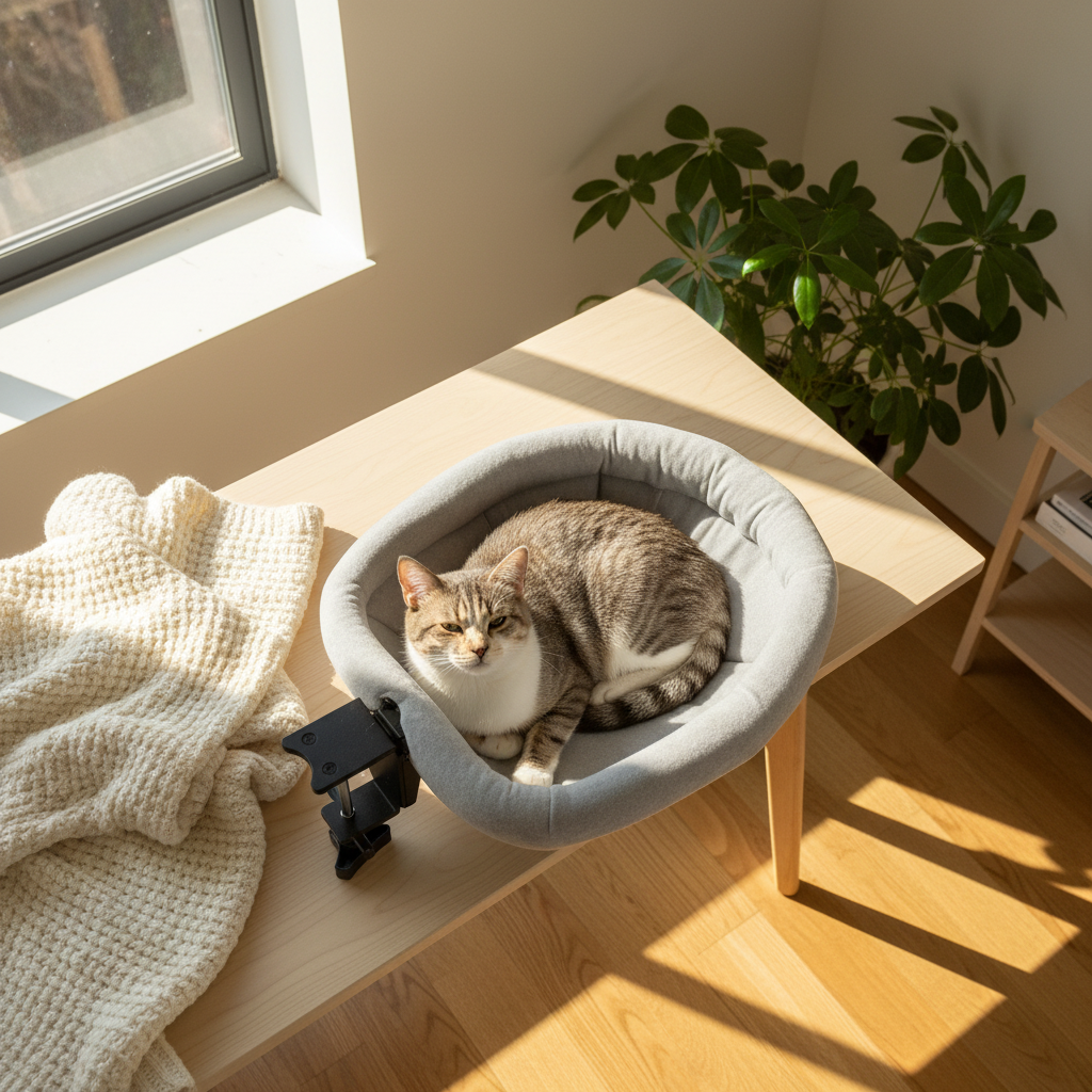 Lit de Bureau pour Chat | DeskNap — Pliable en 1 Clic & Ultra-Confortable - Mondechat