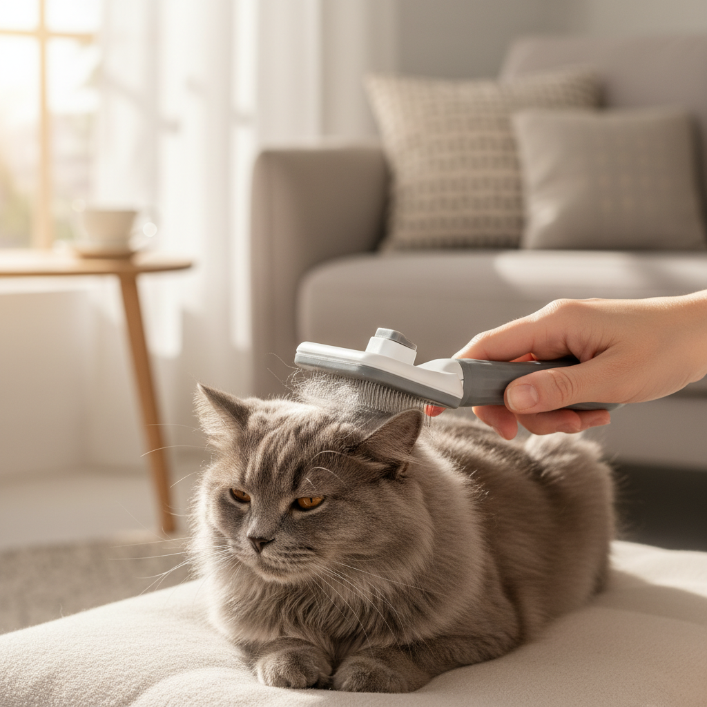 Brosse Anti-Mue Autonettoyante Chat | PurrGroom - Élimine 95% des poils morts