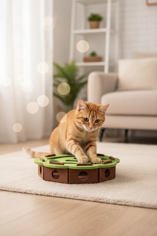 Boîte Puzzle Interactive Chat en Feutre - Stimulation Mentale avec Balles