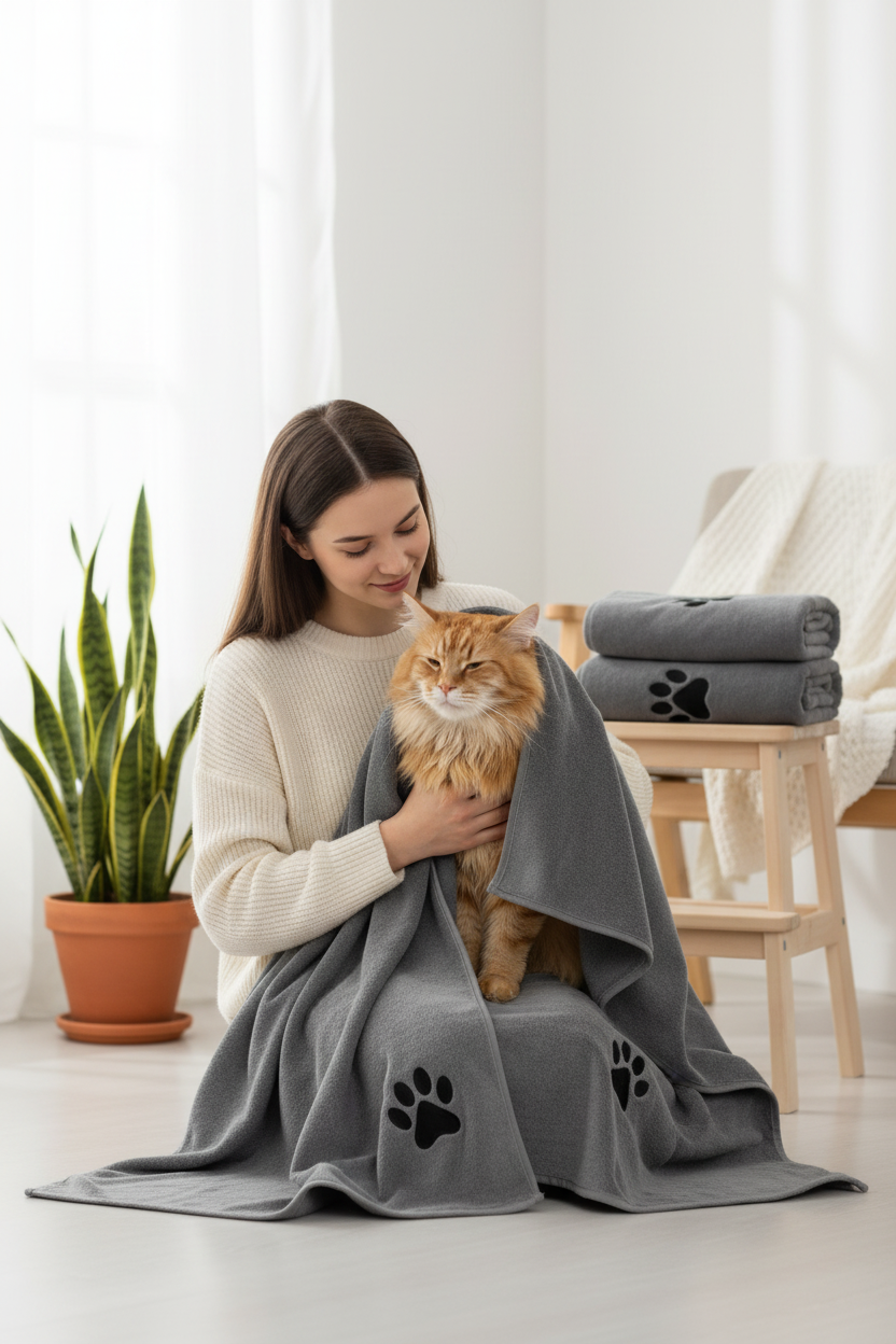 Serviette Microfibre Chat & Chien | SoftDry - Séchage Rapide & Ultra-Absorbante