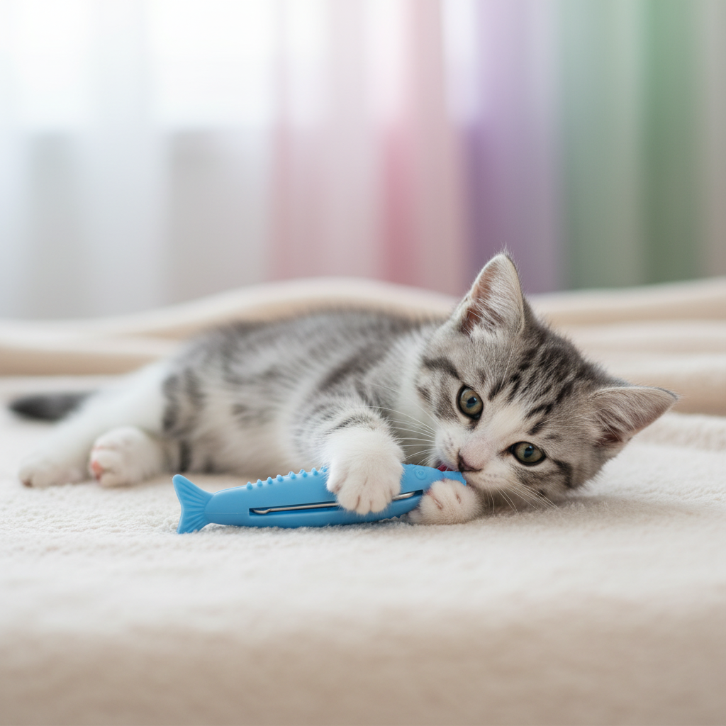 Jouet Brossage Dents Chat | DentiFish — Silicone & Herbe à Chat - Mondechat