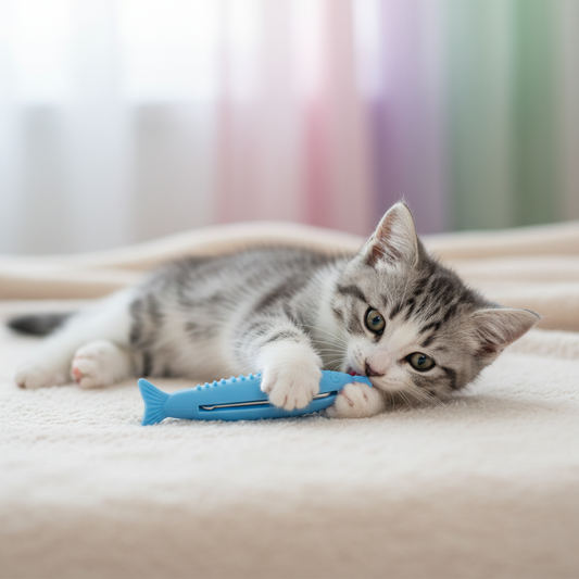 Jouet Brossage Dents Chat | DentiFish — Silicone & Herbe à Chat - Mondechat