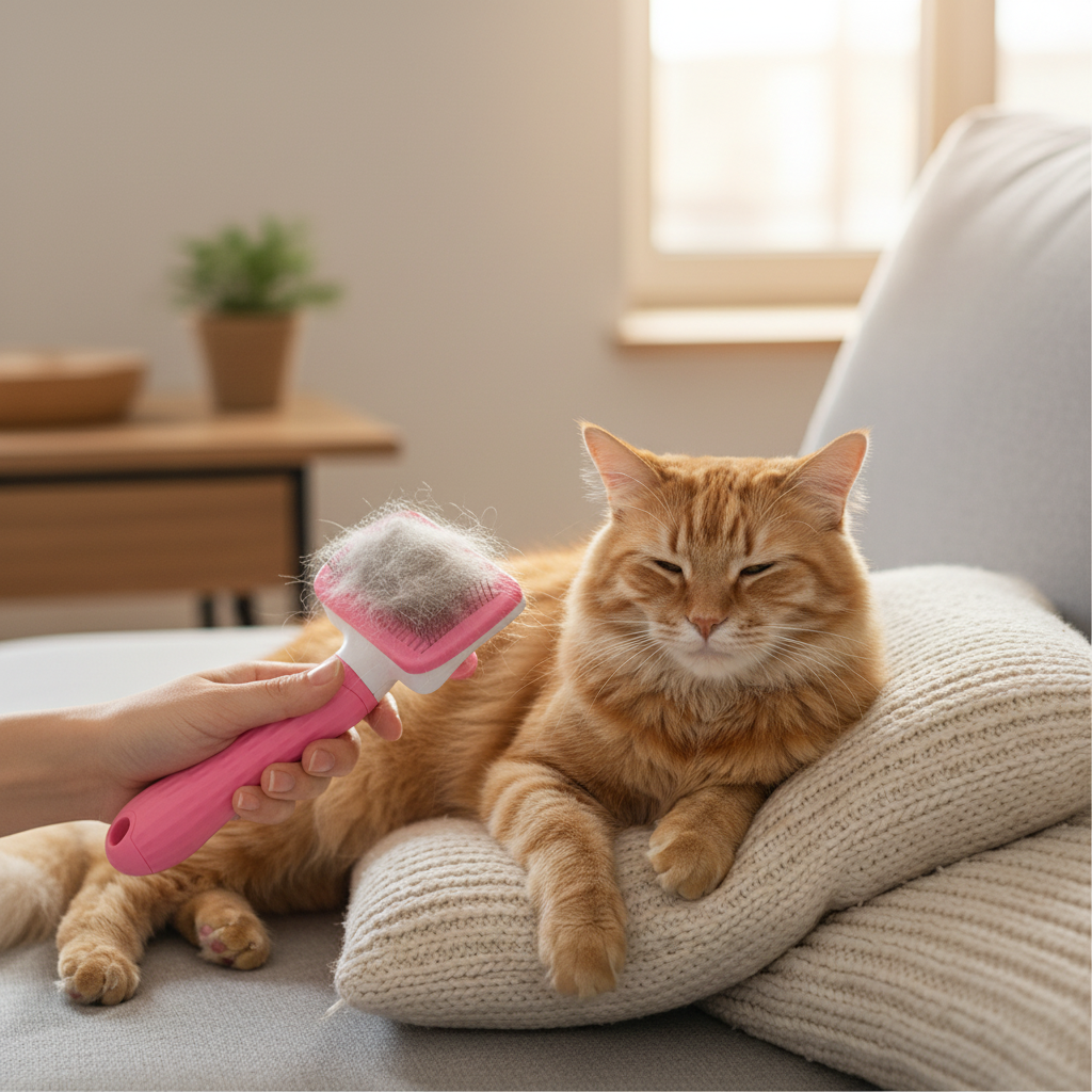 Brosse Anti-Mue Autonettoyante Chat | PurrGroom - Élimine 95% des poils morts