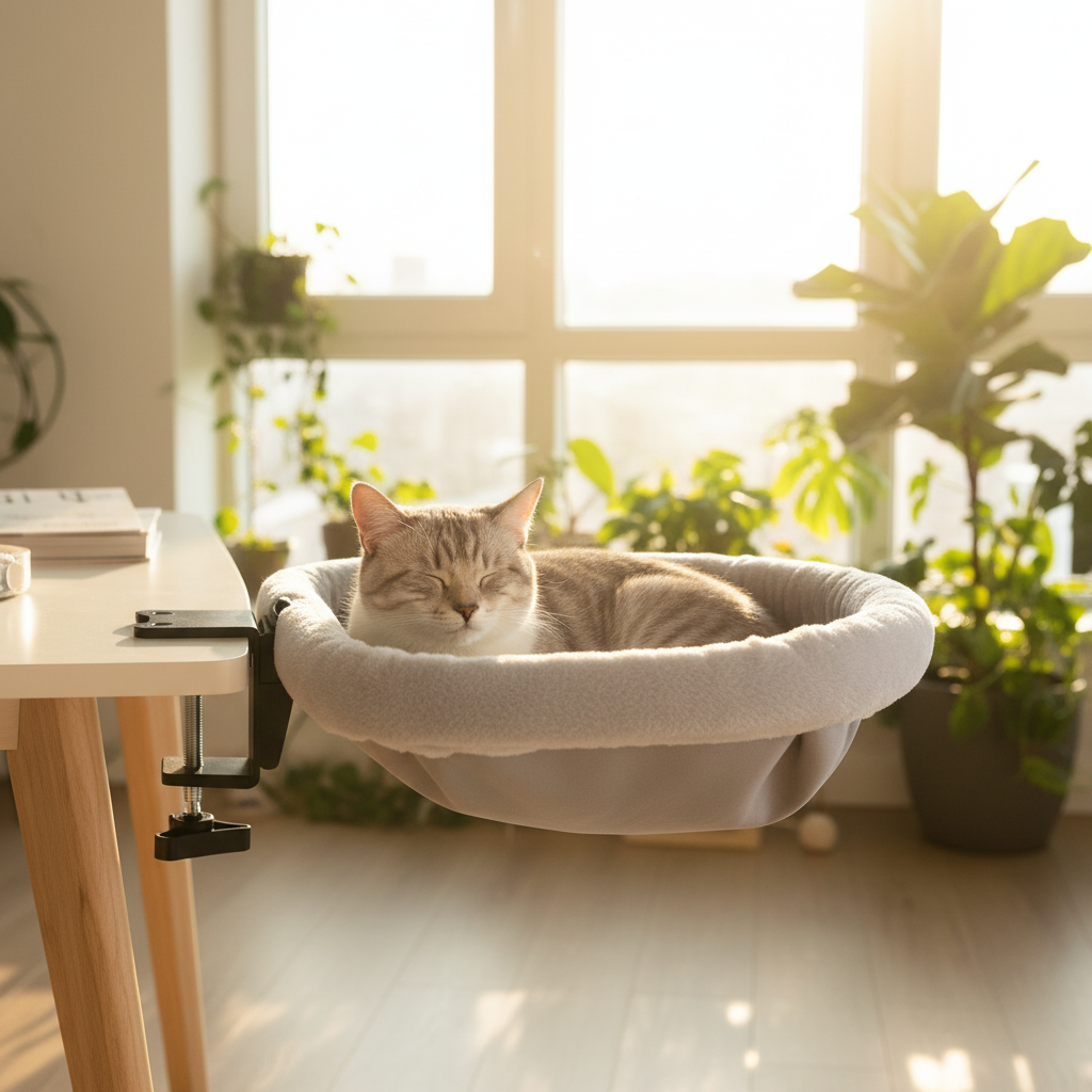 Lit de Bureau pour Chat | DeskNap — Pliable en 1 Clic & Ultra-Confortable - Mondechat